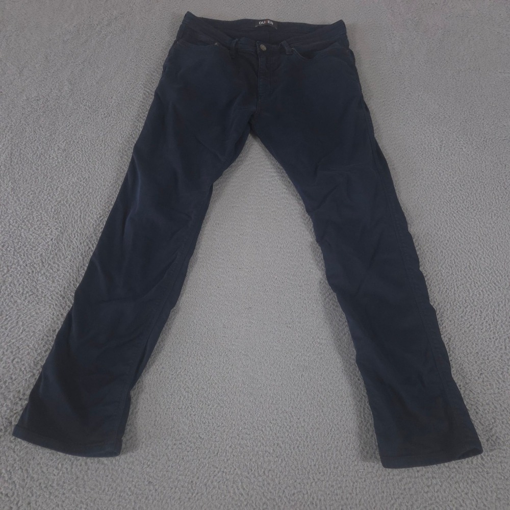 DUER Jeans Mens 36x34 Navy Blue No Sweat Relaxed Taper Stretch Performance Denim